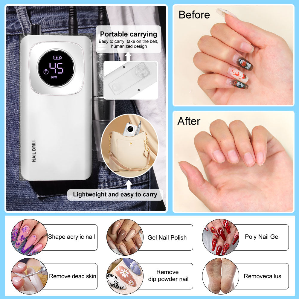 45000RPM Rechargeable Portable Nail Drill Kit