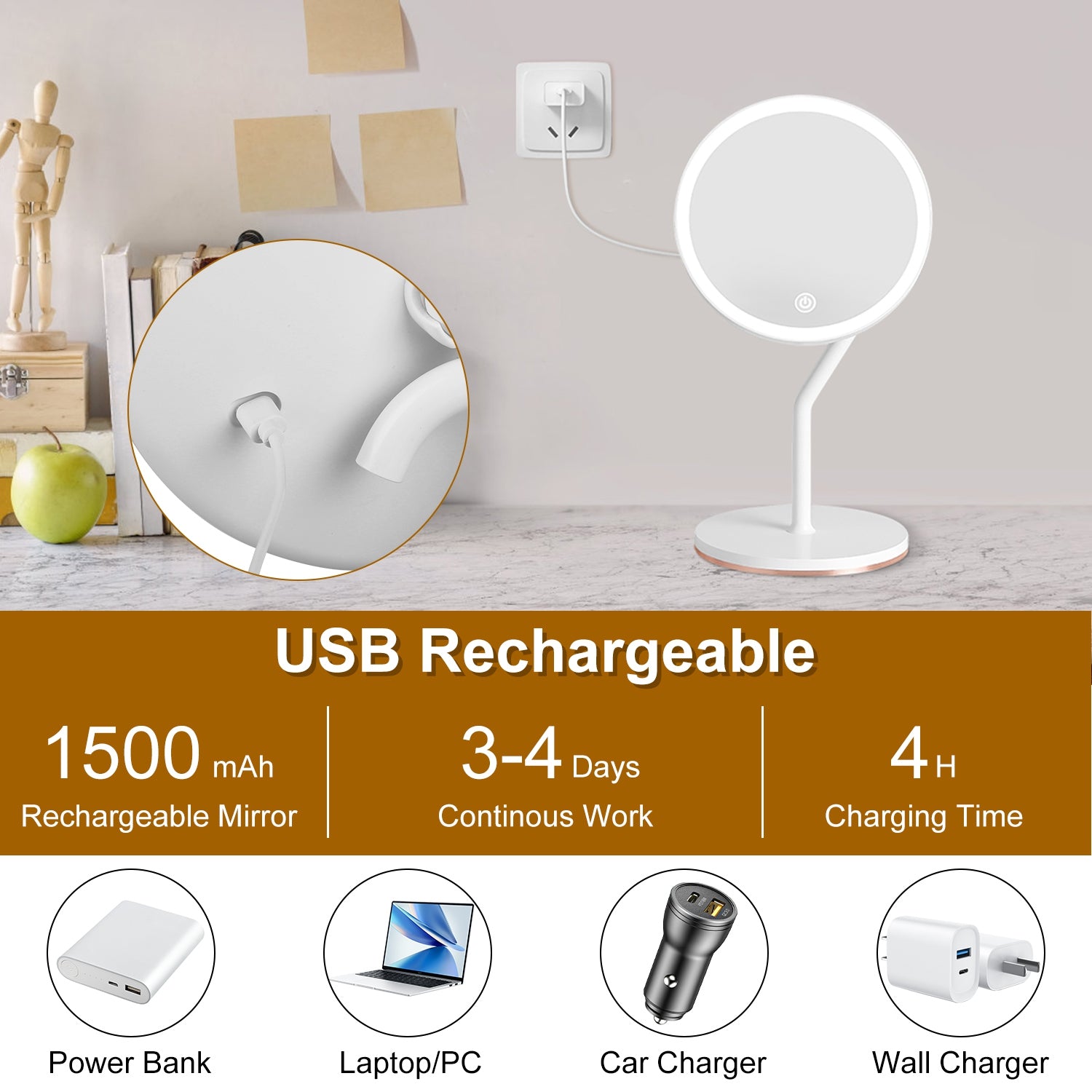 LED Makeup Mirror with 5X Magnification Dimmable Light Vanity