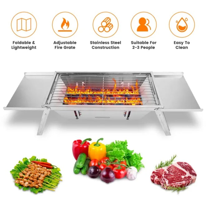 3 In 1 Foldable Charcoal Grill Portable BBQ Cooker