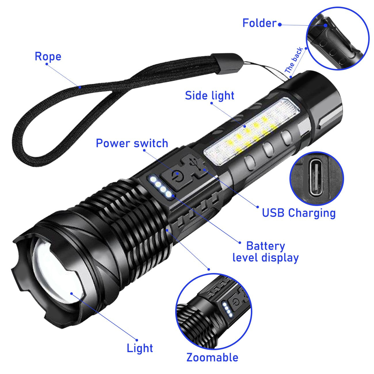 Ultra Bright Tactical LED Flashlight Rechargeable Zoom Torch