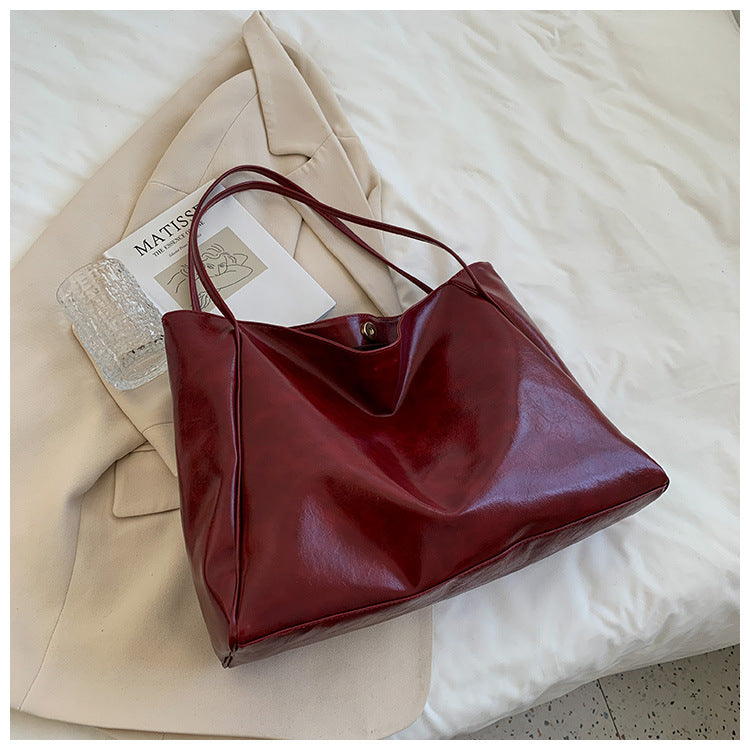 Retro Soft Leather Handbag Large Capacity Korean Style Shoulder Bag For Women