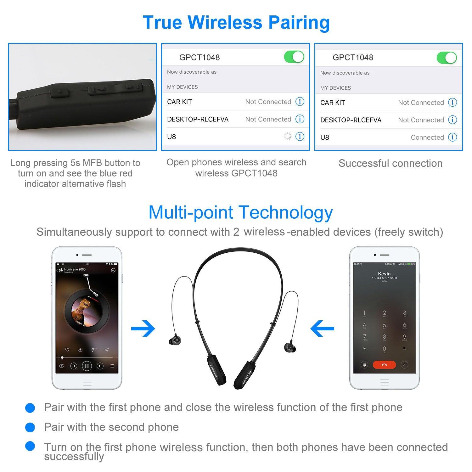 Wireless Neckband Headphones V4.2 Sweatproof Sports Earbuds