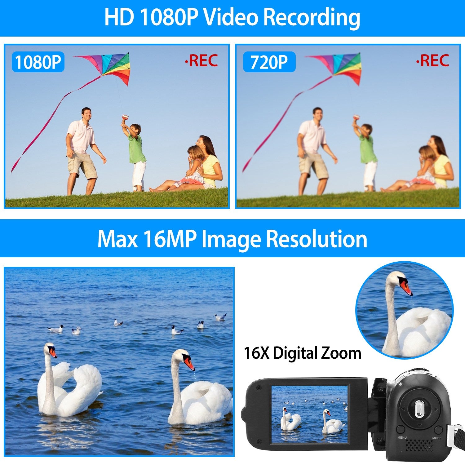HD 1080P Digital Video Camcorder Zoom with Fill Light