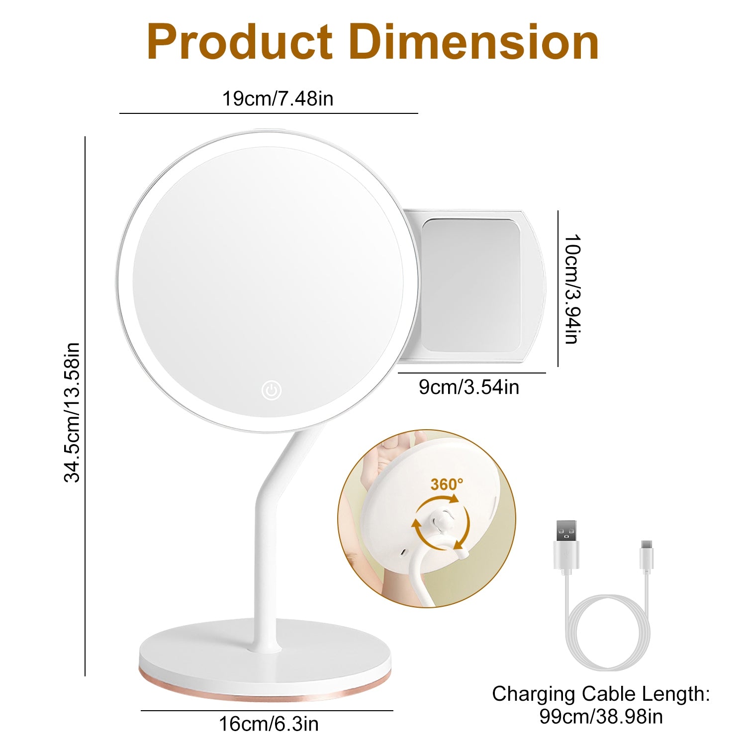 LED Makeup Mirror with 5X Magnification Dimmable Light Vanity