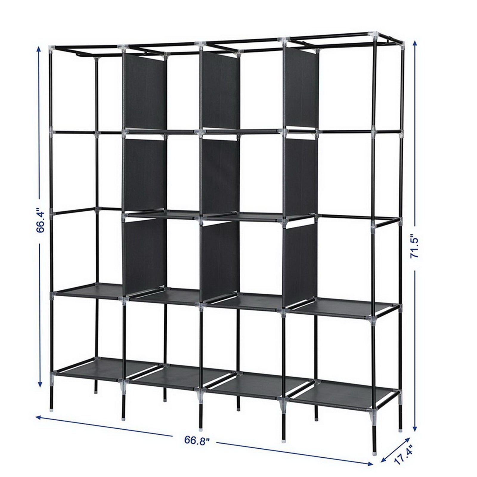 Large Portable Wardrobe Closet with 12 Shelves & Side Pockets
