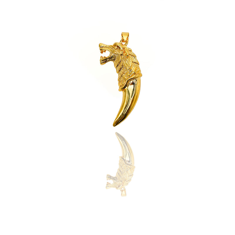 Bold Viking Wolf Necklace 24K Gold Gothic Tribal Pendant