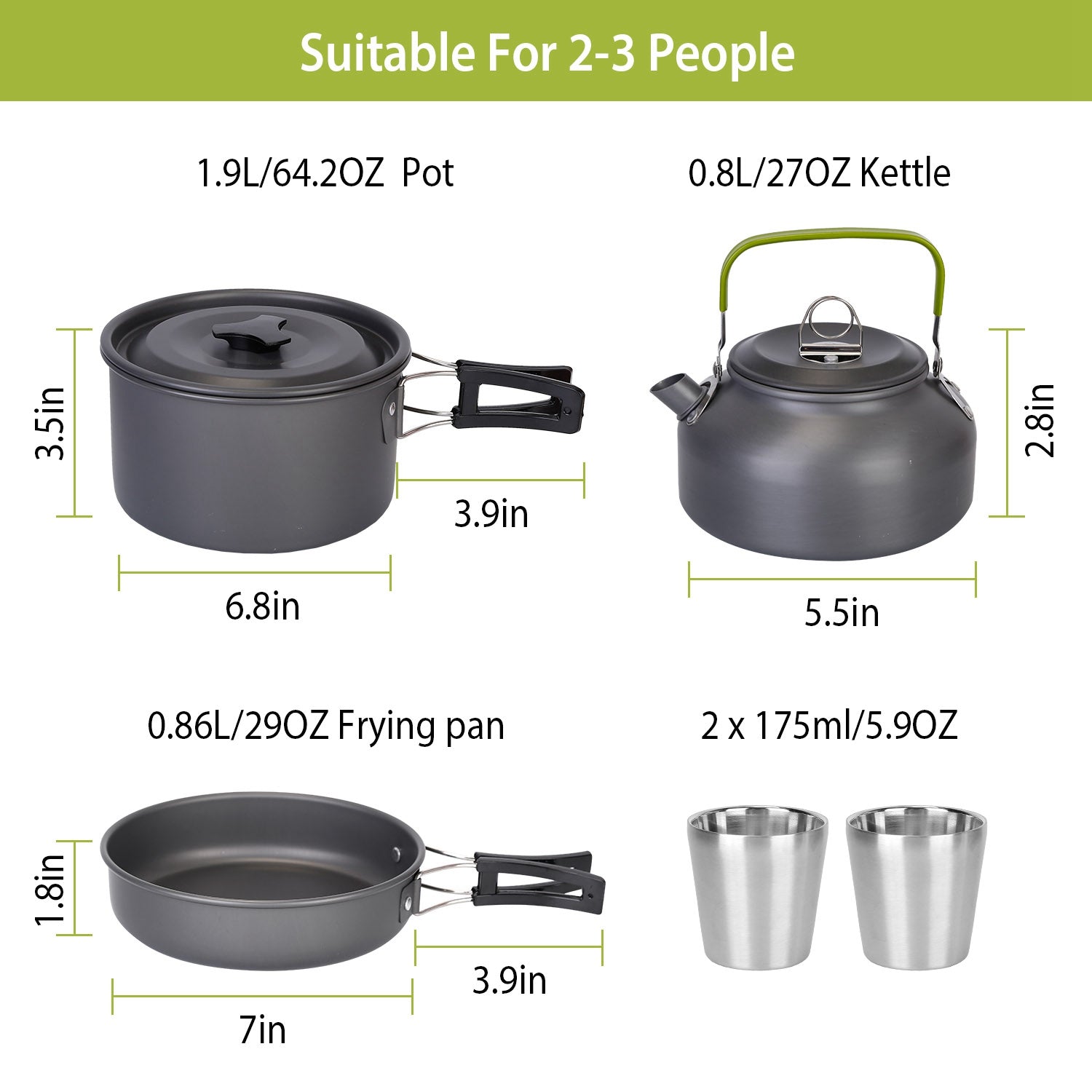12Pcs Camping Cookware Set Aluminum Pot Pan Kettle Outdoor Kit