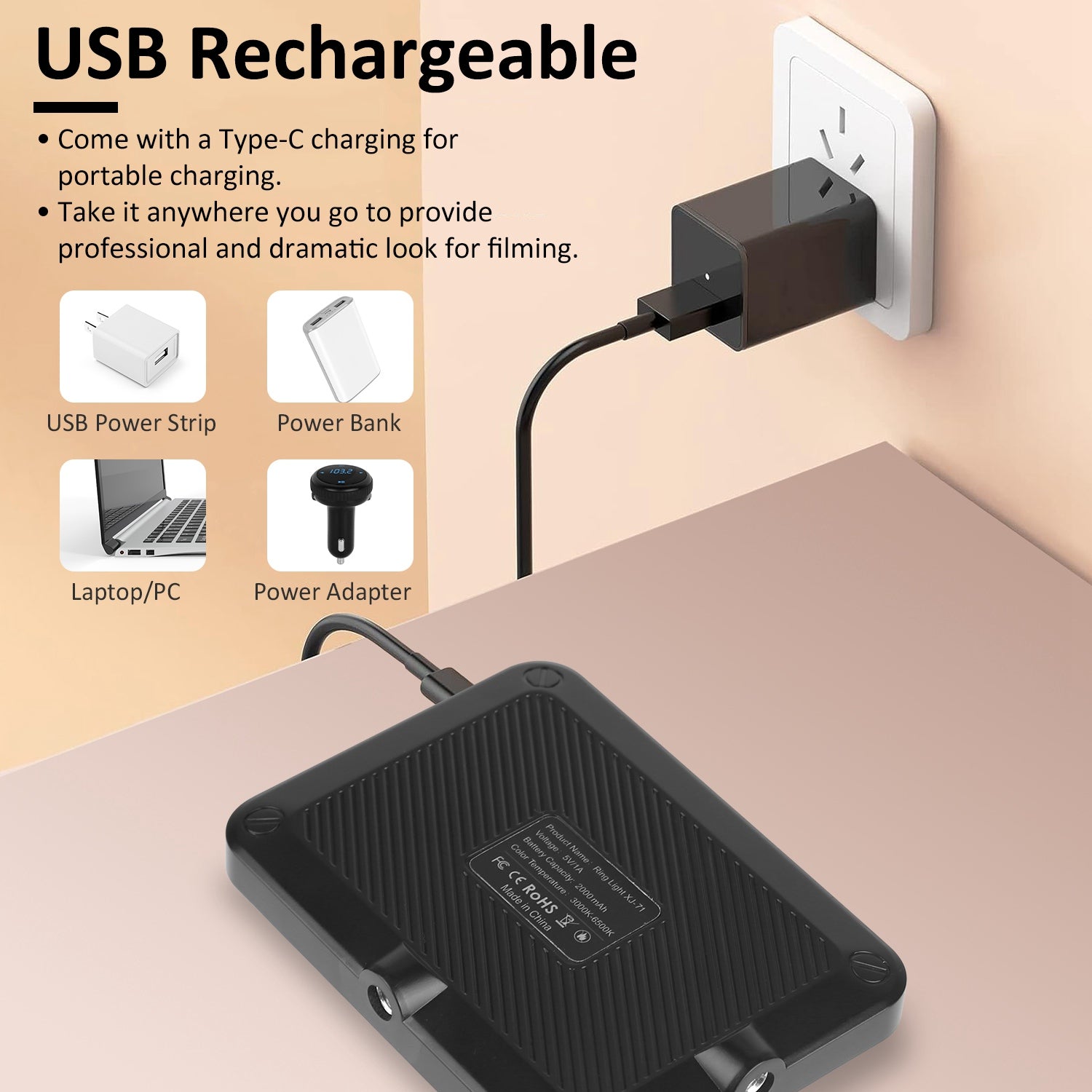 Rechargeable Selfie Light Clip On Fill Light 3 Modes 10 Brightness