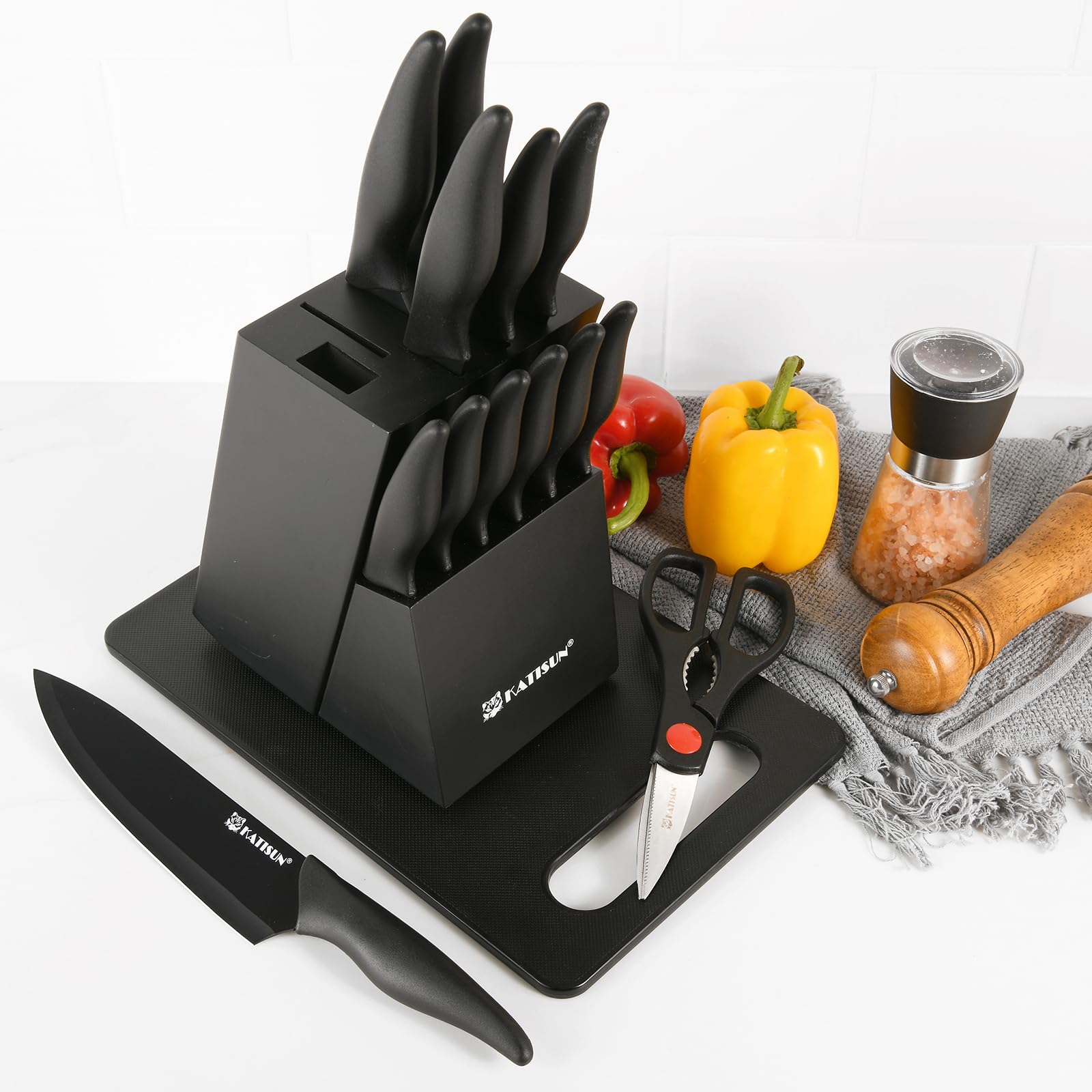 16PCS Kitchen Knife Block Set German Steel with Sharpener
