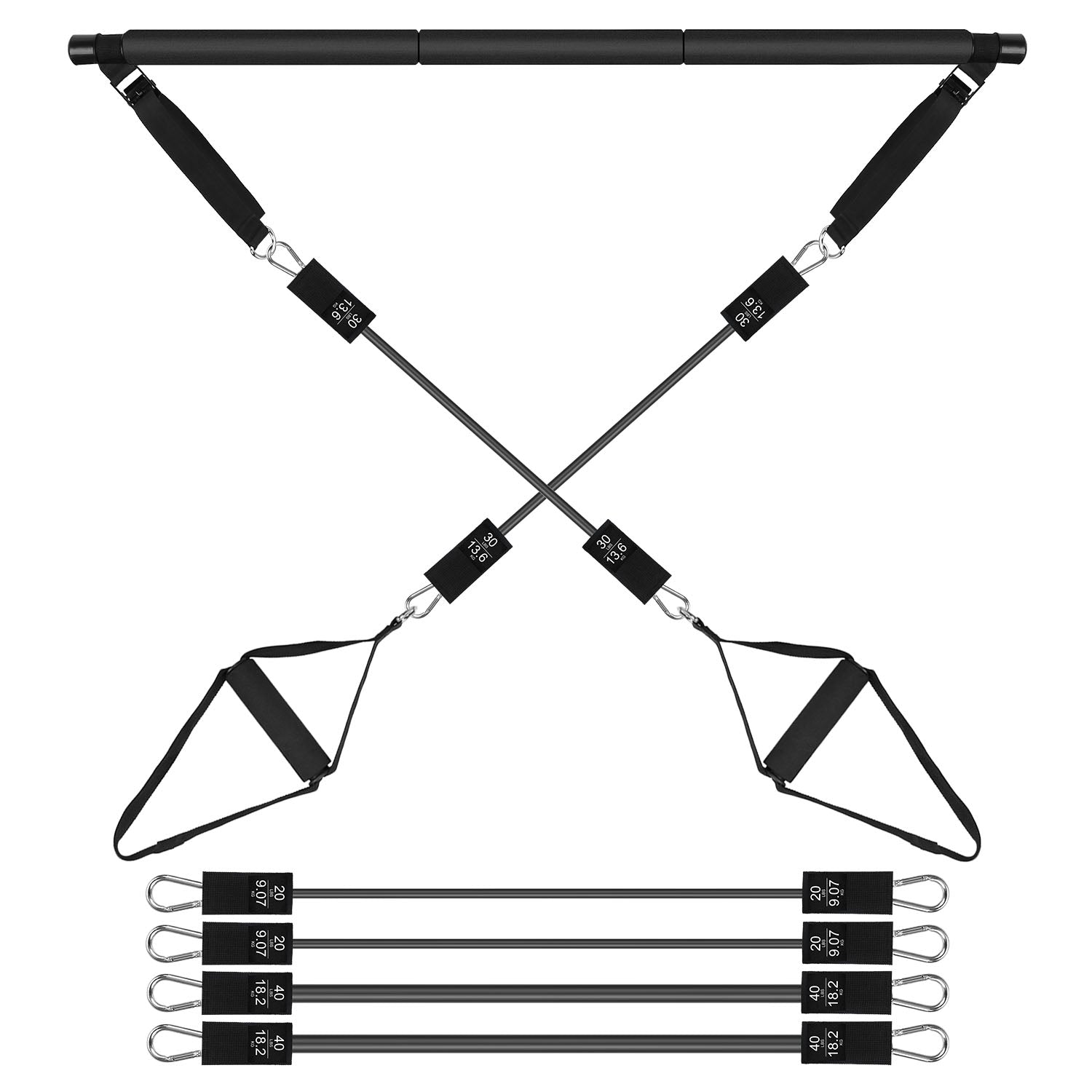 Pilates Bar Kit with Resistance Bands for Full Body Workout Set