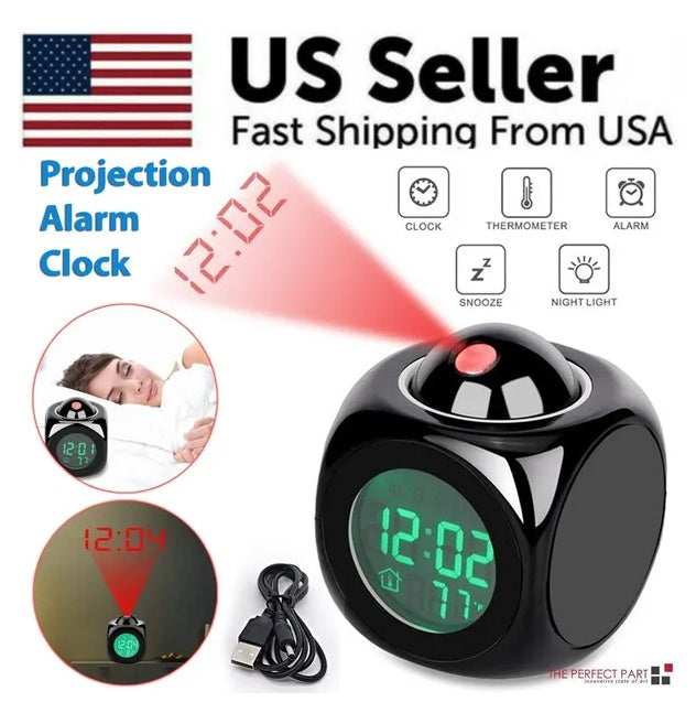 LED Projection Alarm Clock with Voice Control & Digital LCD Display