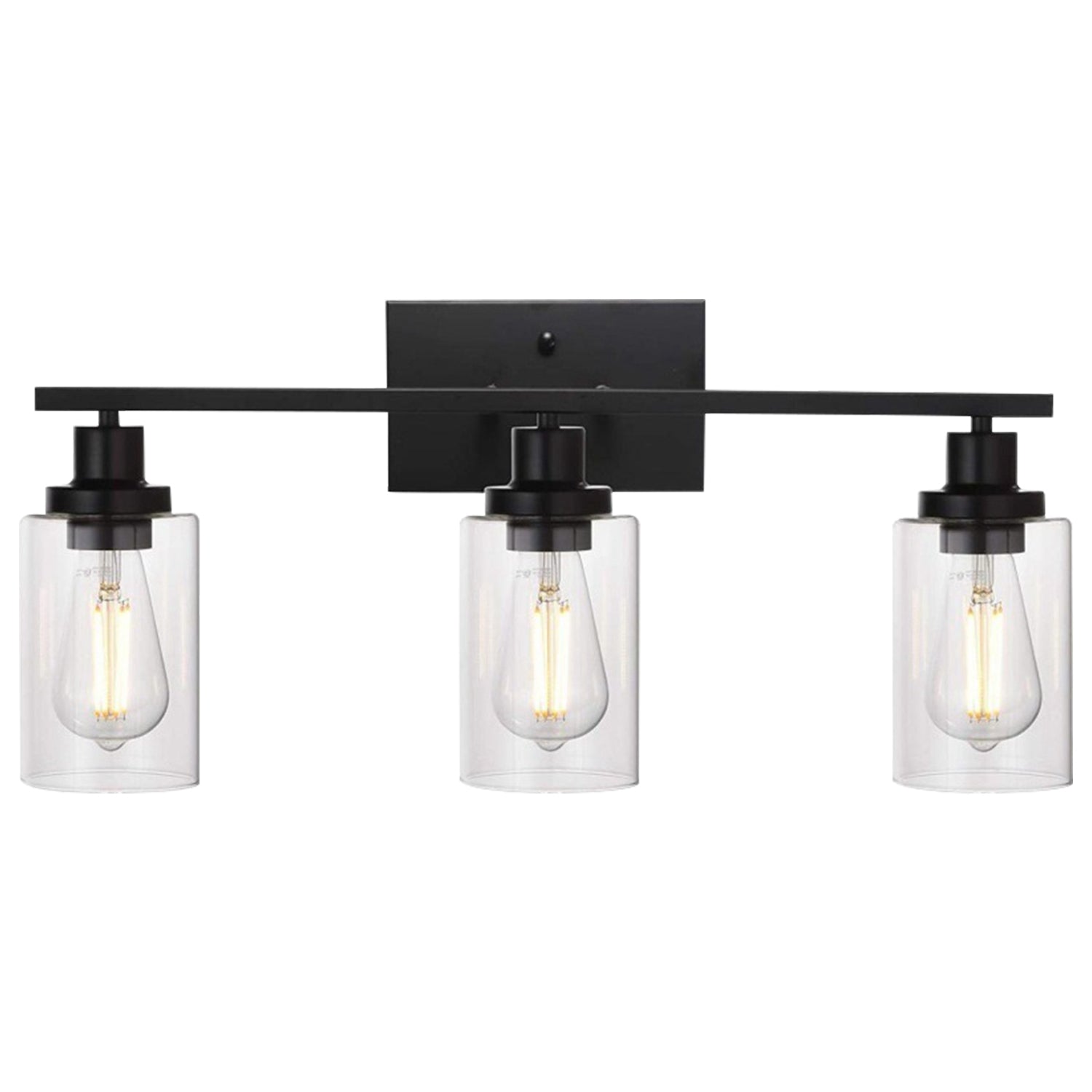 3 Light Wall Sconce Black Glass Vanity Lamp Modern Fixture