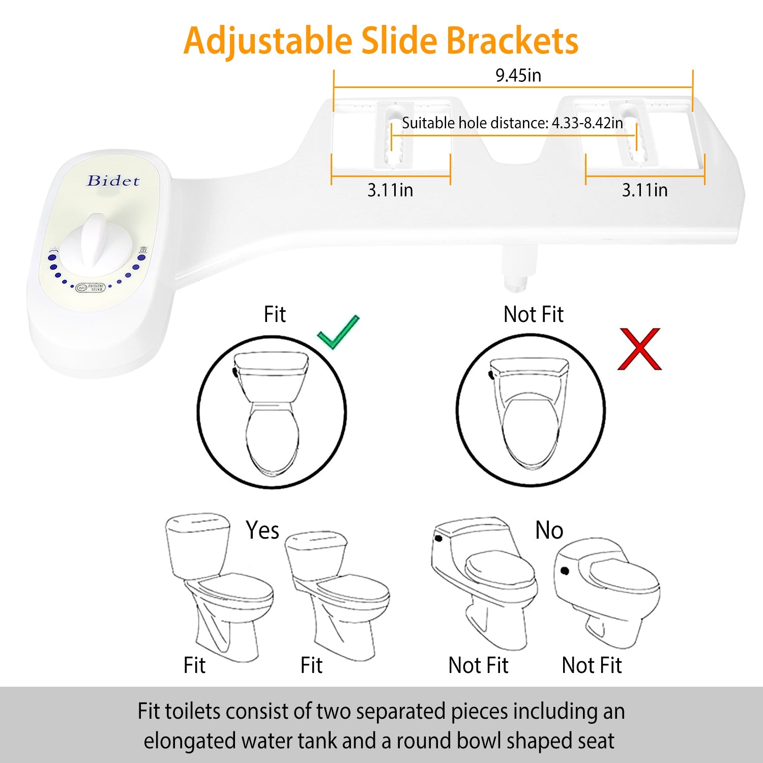 Non Electric Bidet Toilet Seat Attachment Adjustable Spray