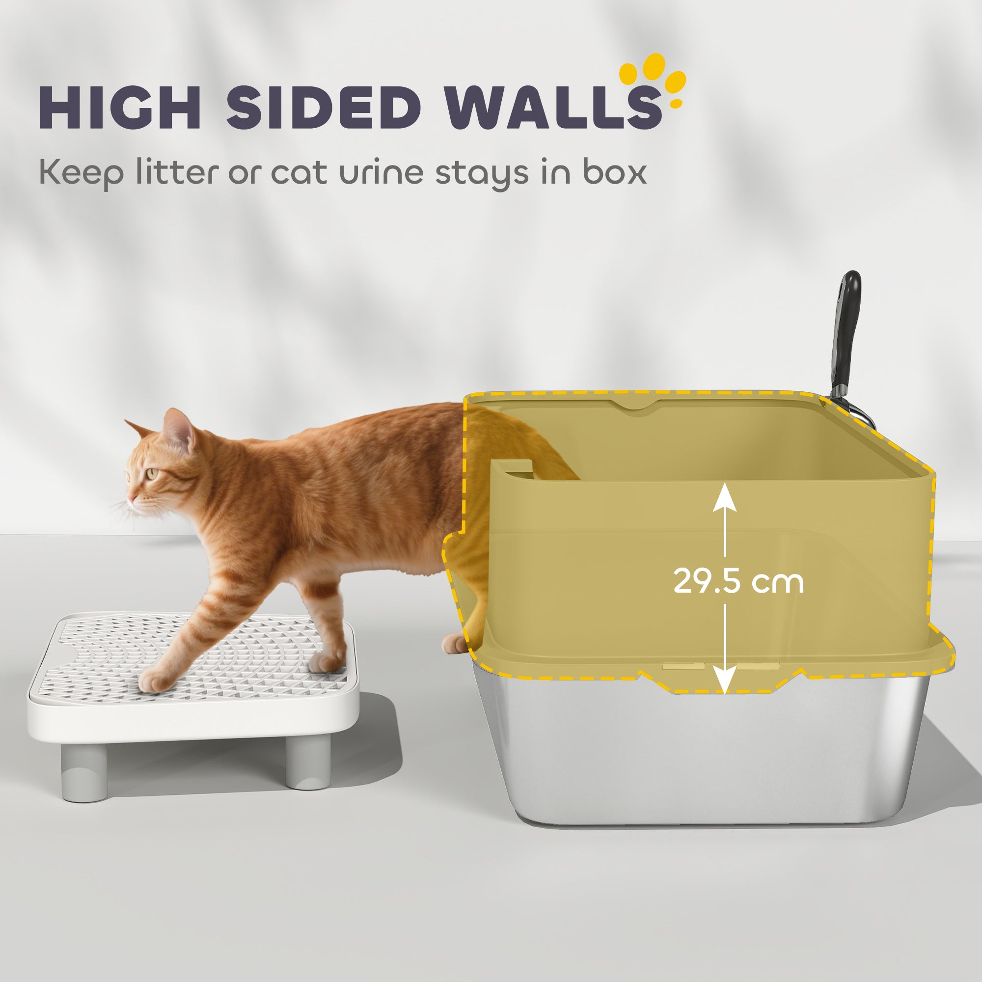 Premium Stainless Steel Cat Litter Box High Sides with Scoop