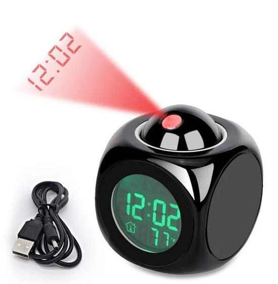 LED Projection Alarm Clock with Voice Control & Digital LCD Display