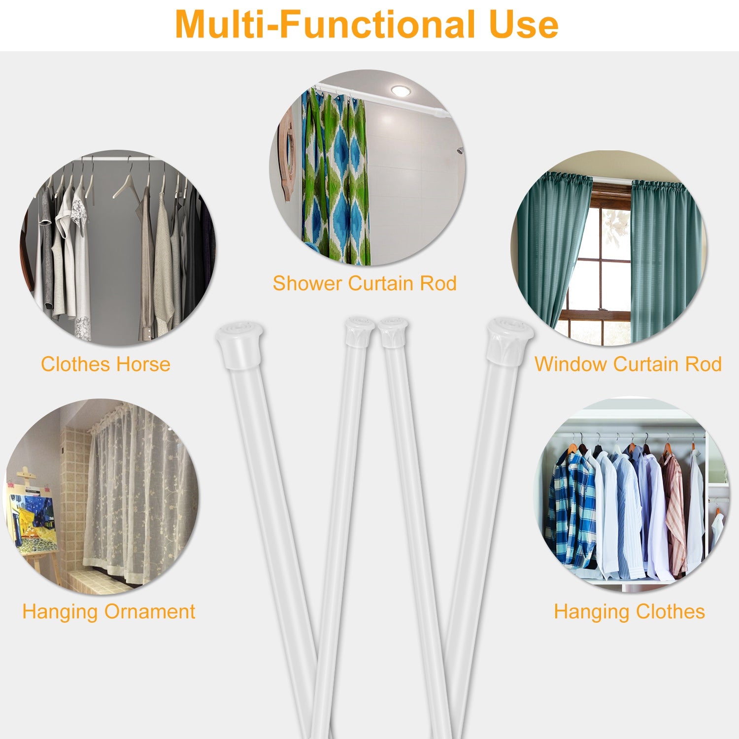 Adjustable Tension Curtain Rod Heavy Steel for Bath Kitchen Balcony HD
