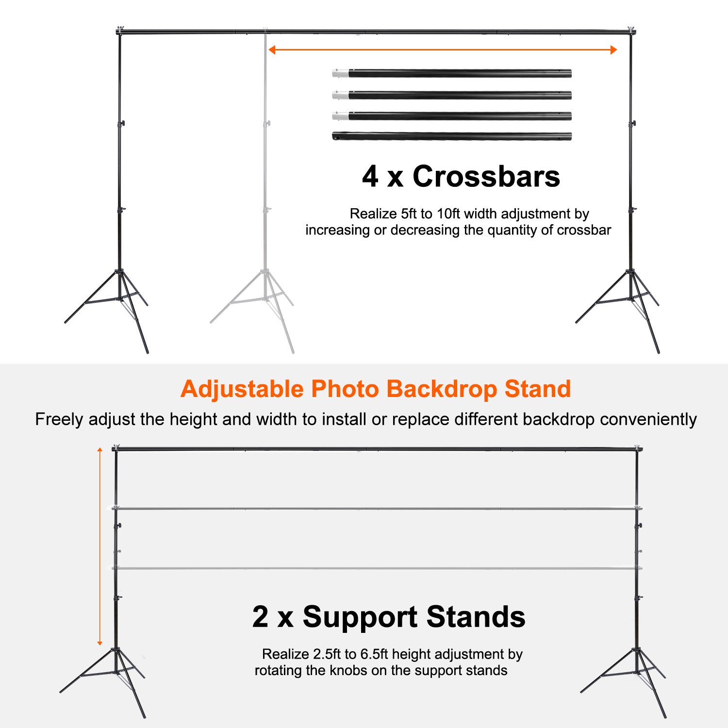 Adjustable Backdrop Stand 10ft Photography Support Kit