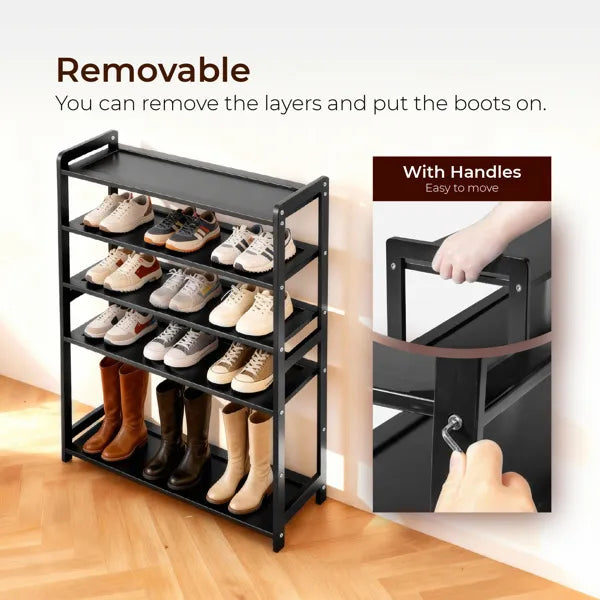 6 Layer Bamboo Shoe Rack Black 68x25x89cm Storage Shelf
