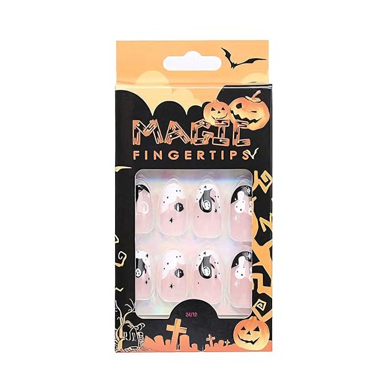 24 PCS Long Fake Nails with Nail Art Design