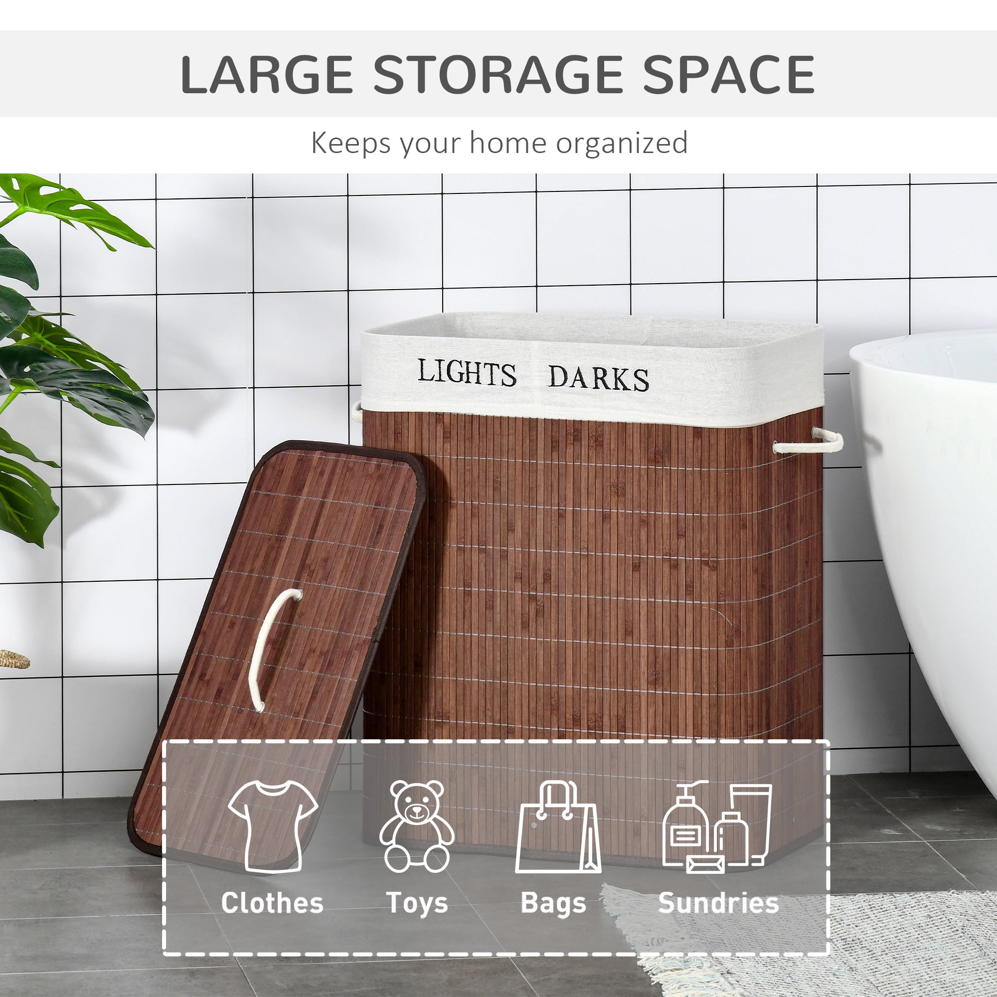 Bamboo Laundry Basket with Lid Collapsible Hamper Dual Bags