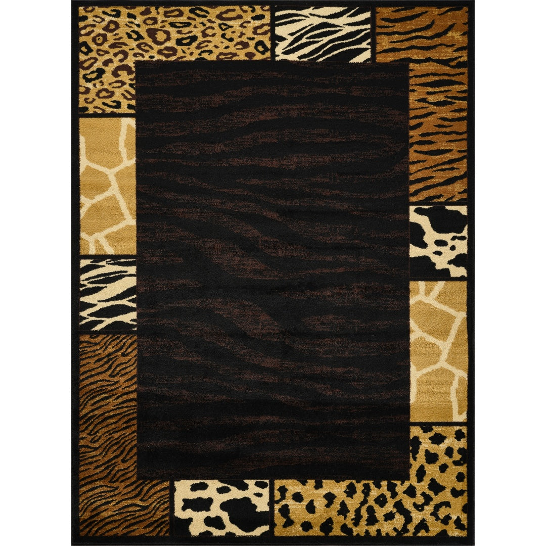 Animal Print Area Rug 2x3 Black Polypropylene Accent Rug