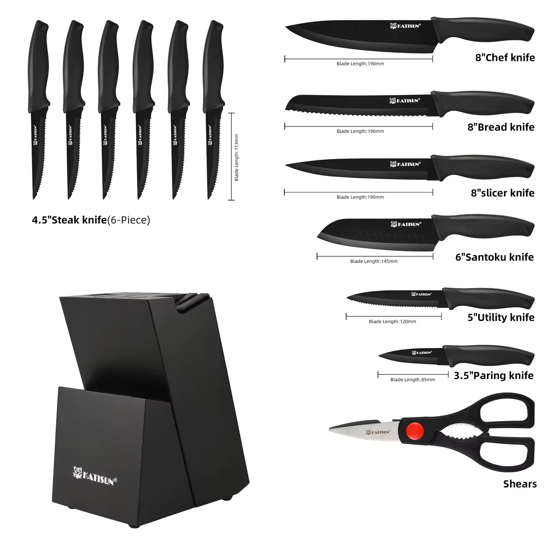 15 Piece Kitchen Knife Set Color Coded With Sharpener Ergonomic Handle