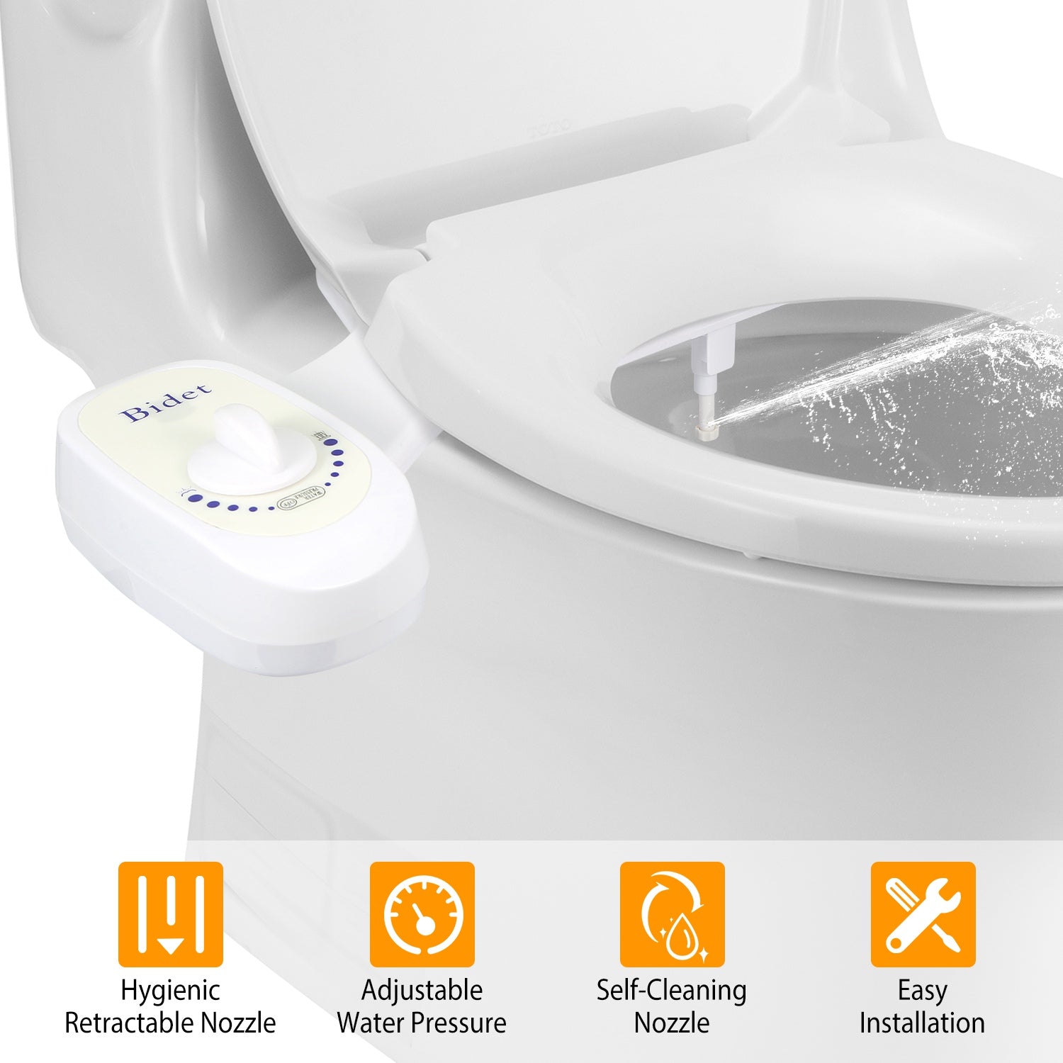 Non Electric Bidet Toilet Seat Attachment Adjustable Spray