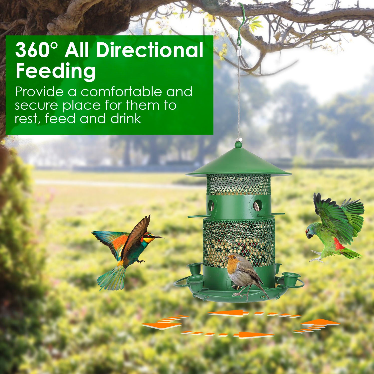 Large Squirrel Proof Hanging Bird Feeder Metal 6 Perch Garden