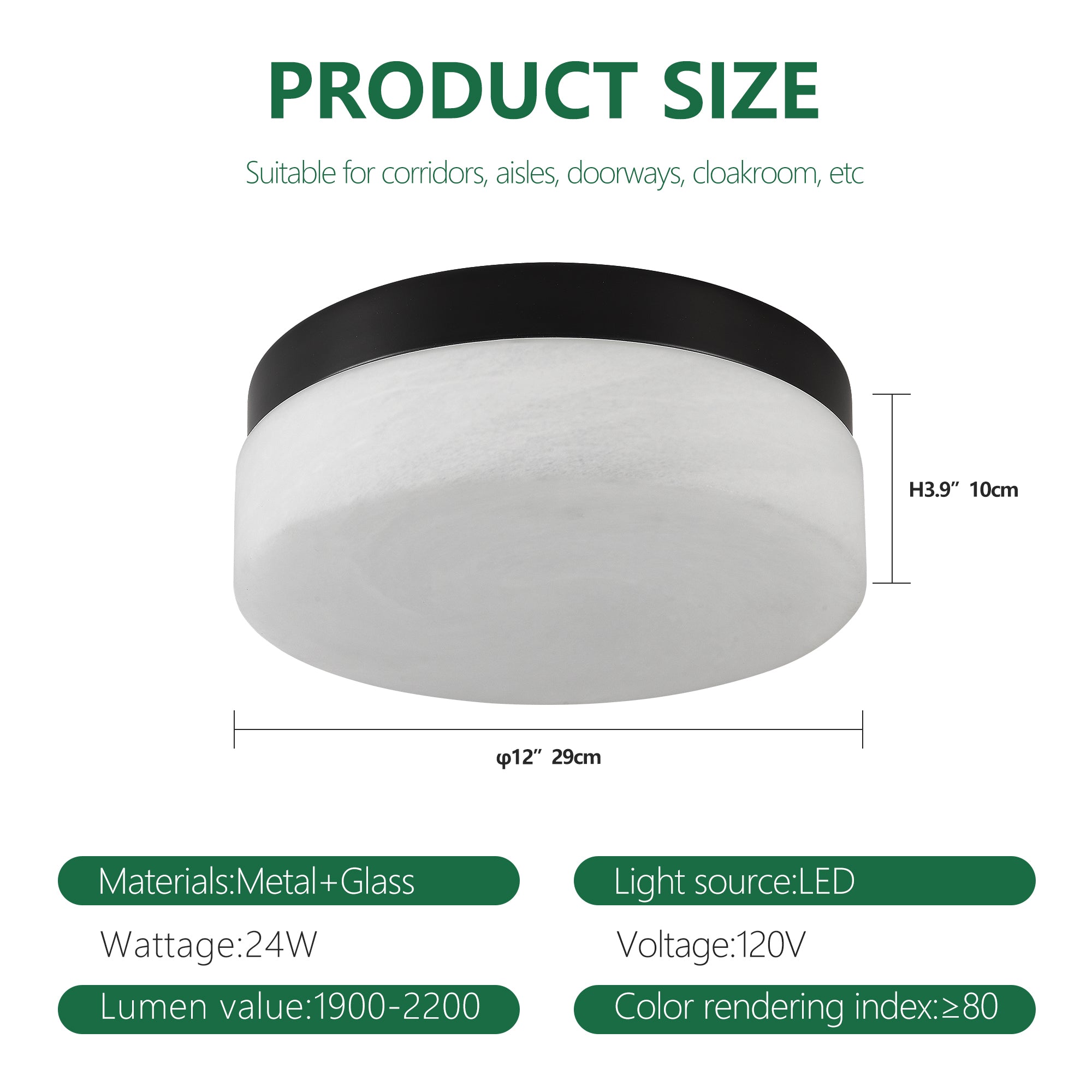 12 Inch LED Ceiling Light 24W Black Flush Mount Round Lamp