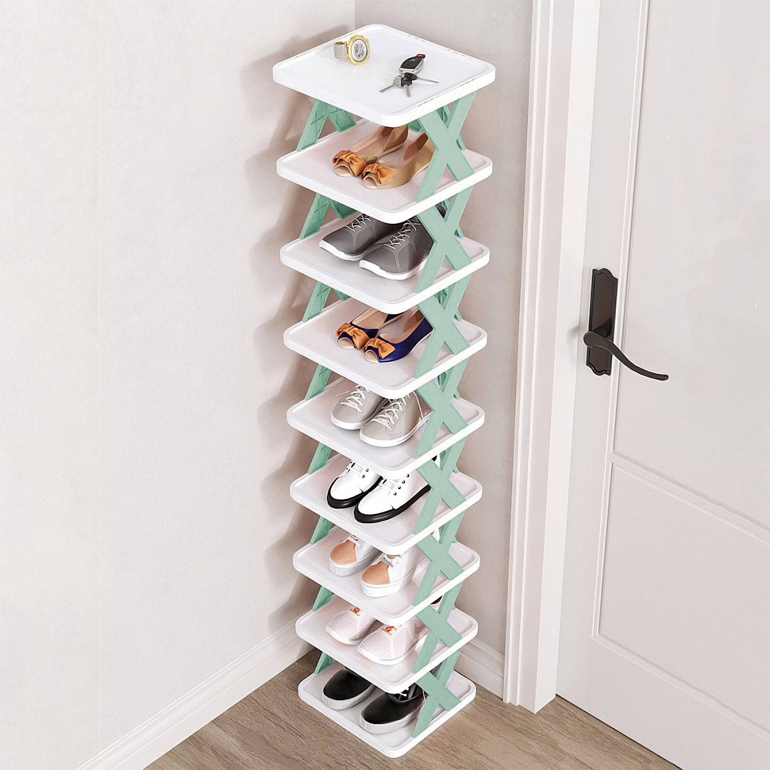 9 Tier Narrow Shoe Rack Vertical Space Saving Organizer