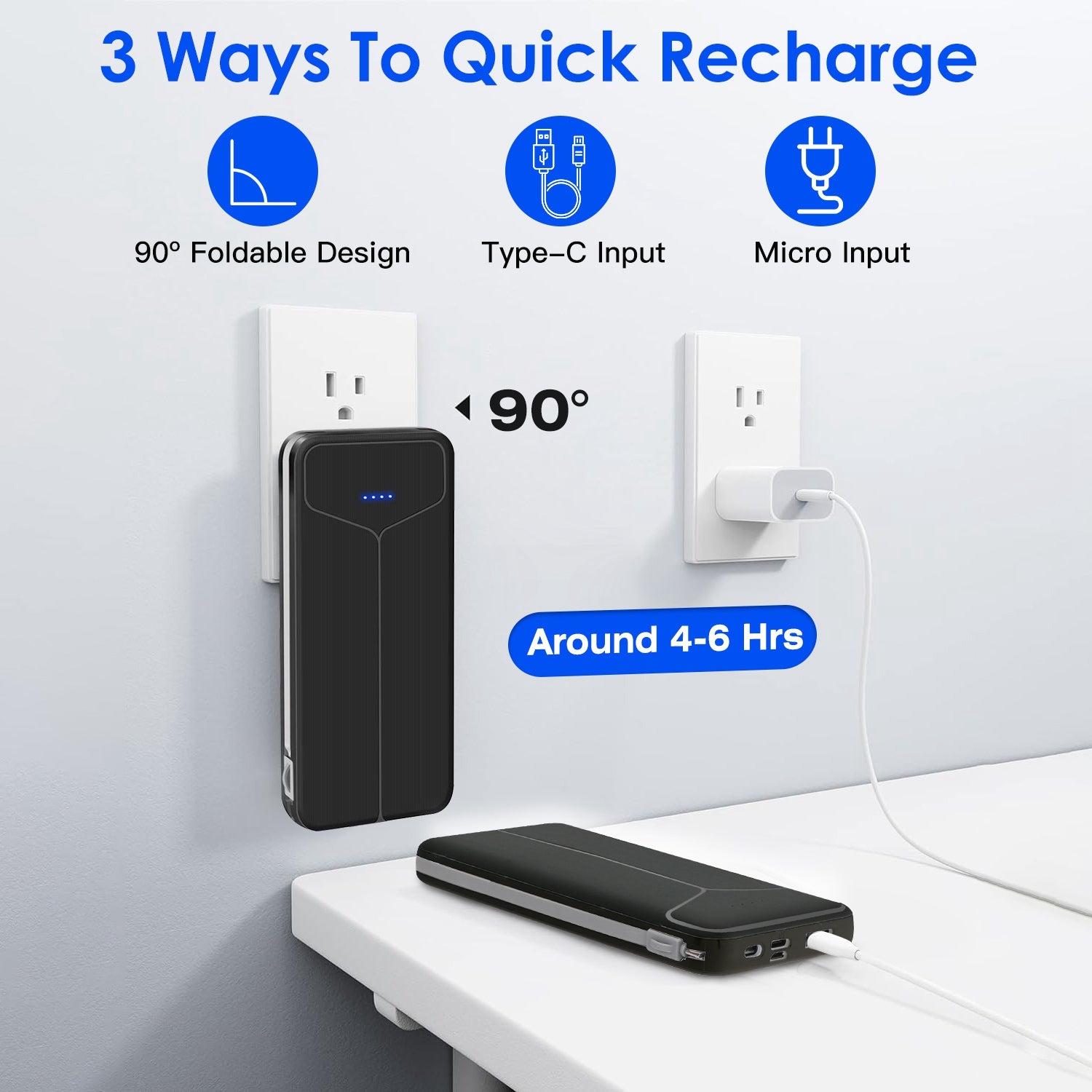 10000mAh Power Bank with Built in Cables Multi Output Charger