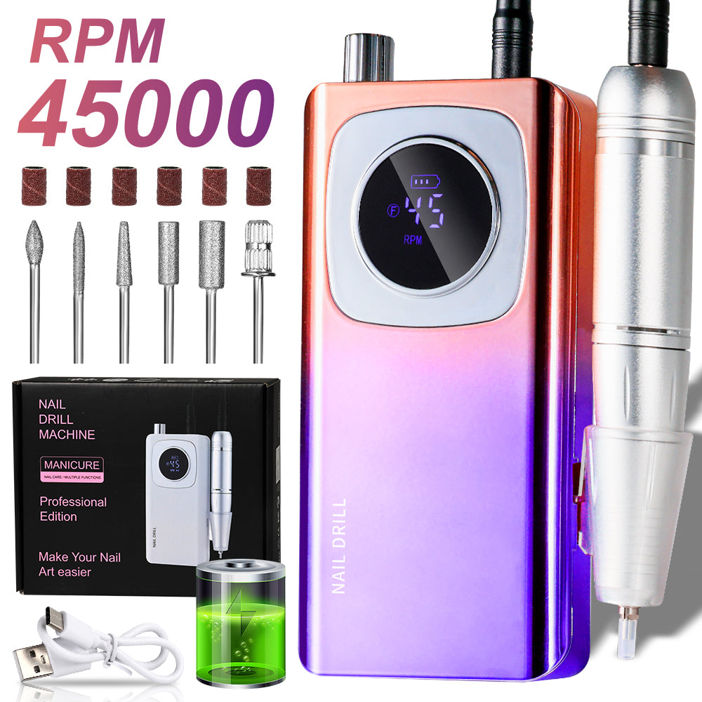 45000RPM Rechargeable Portable Nail Drill Kit