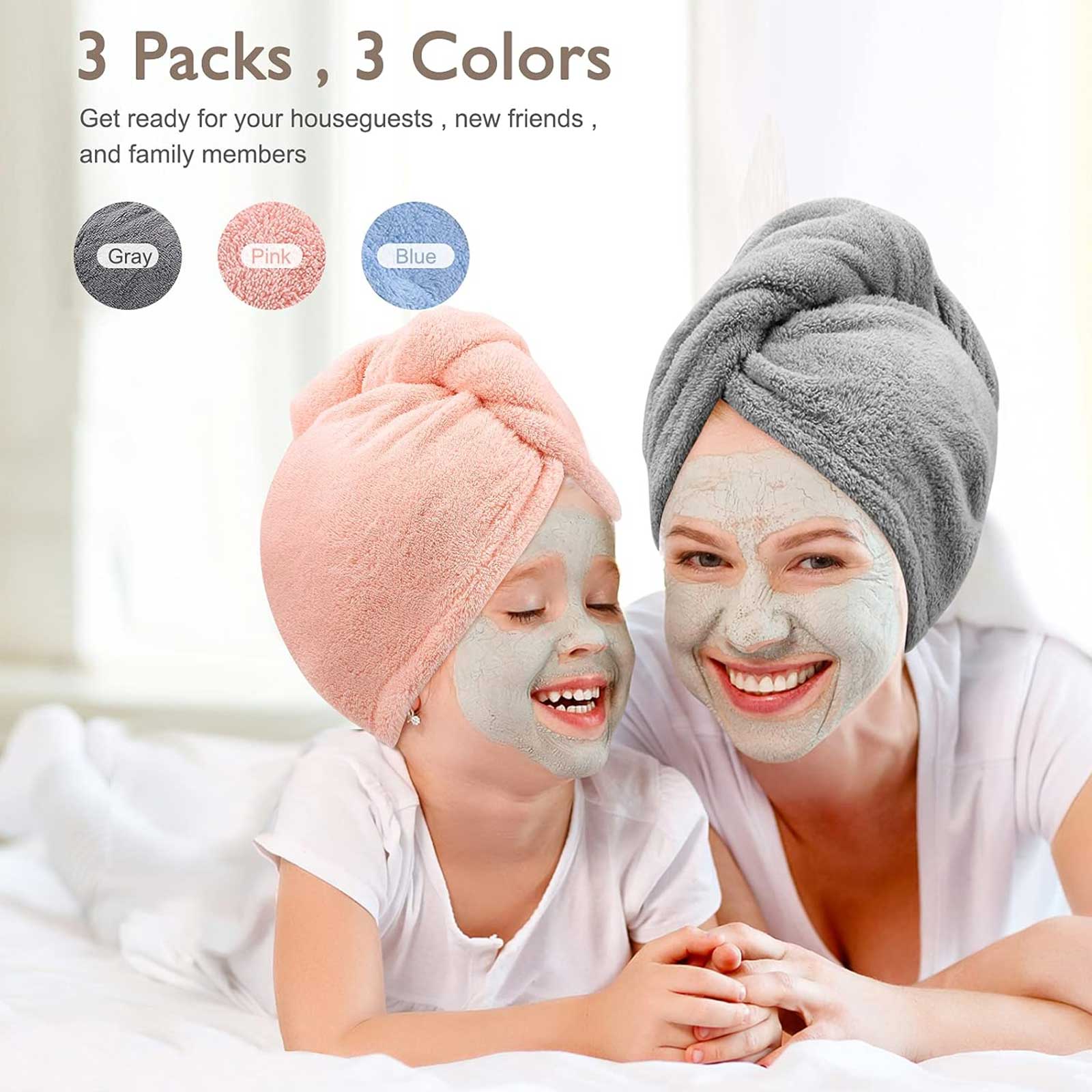 Women 3 Piece Microfiber Hair Towel Wrap Set for All Hair Types