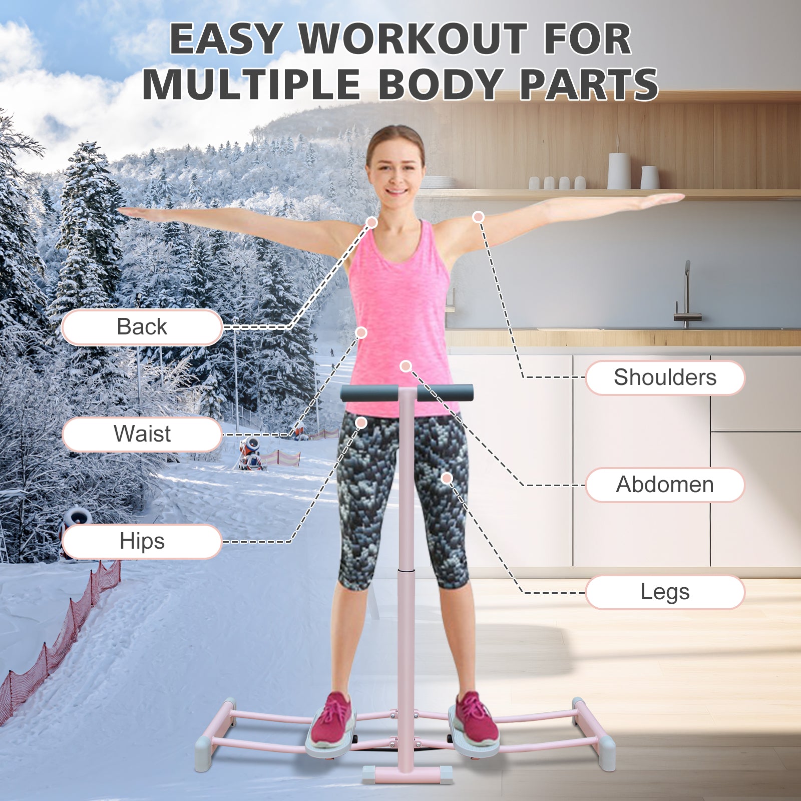 Foldable Ski Machine Trainer with Adjustable Resistance Home Fitness