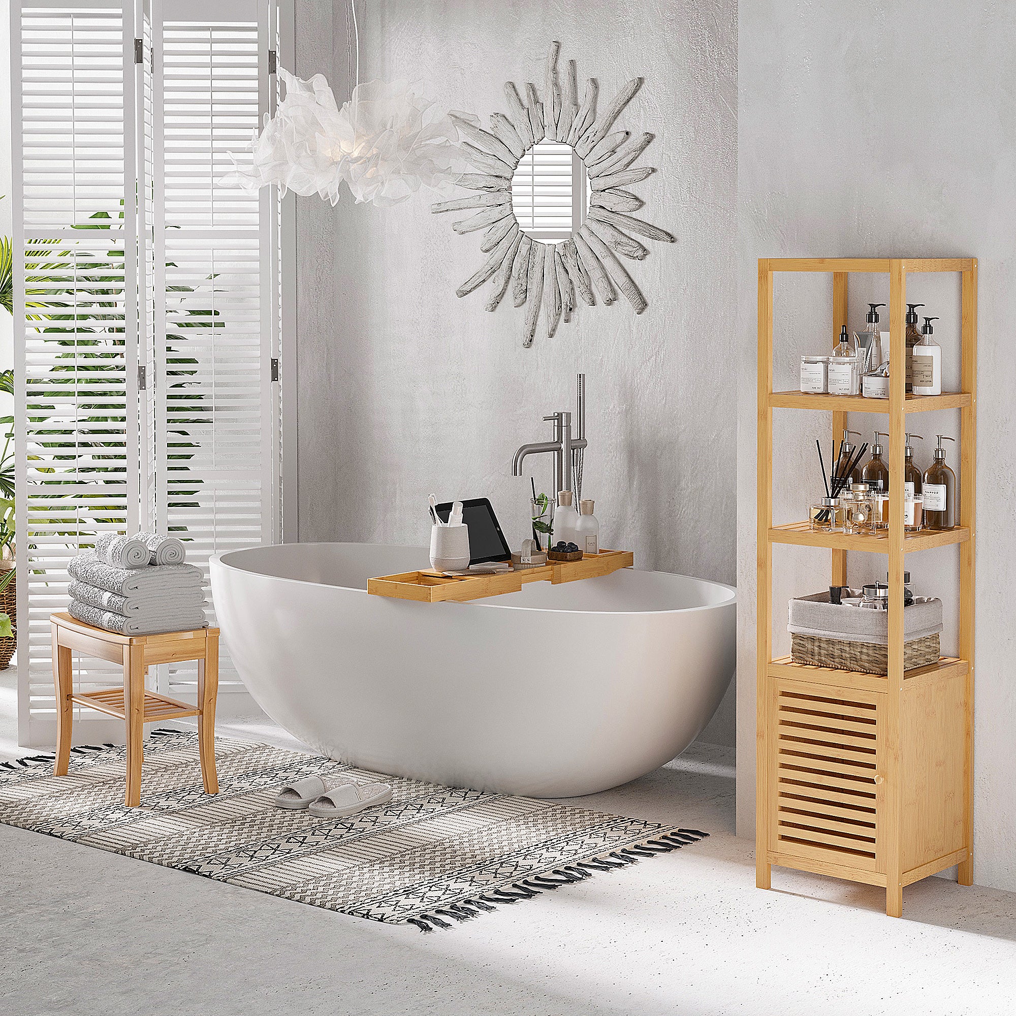 Premium Bamboo Shower Bench Seat with Storage Shelf & Support
