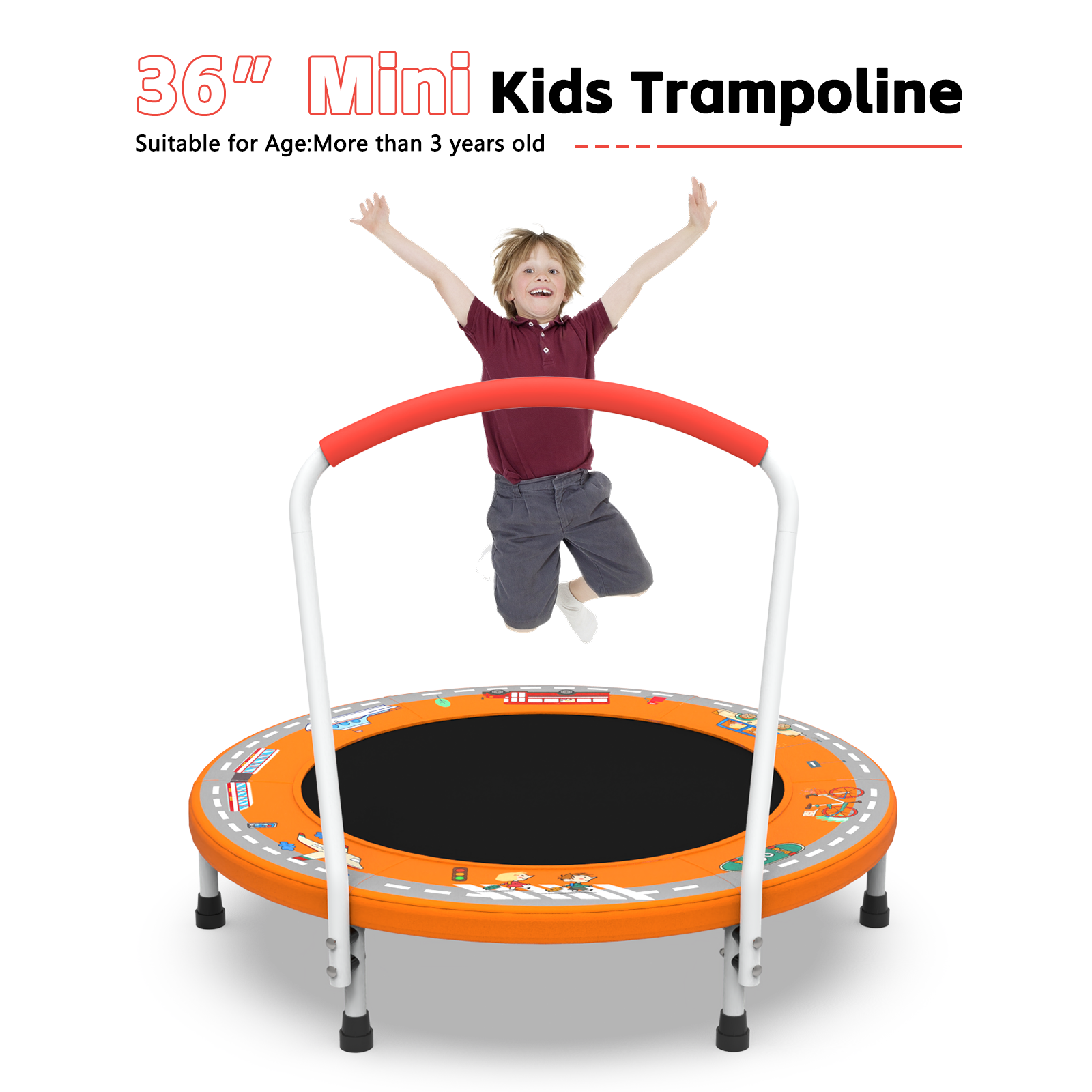 Safe Kids Mini Trampoline with Handle for Indoor Outdoor Fun