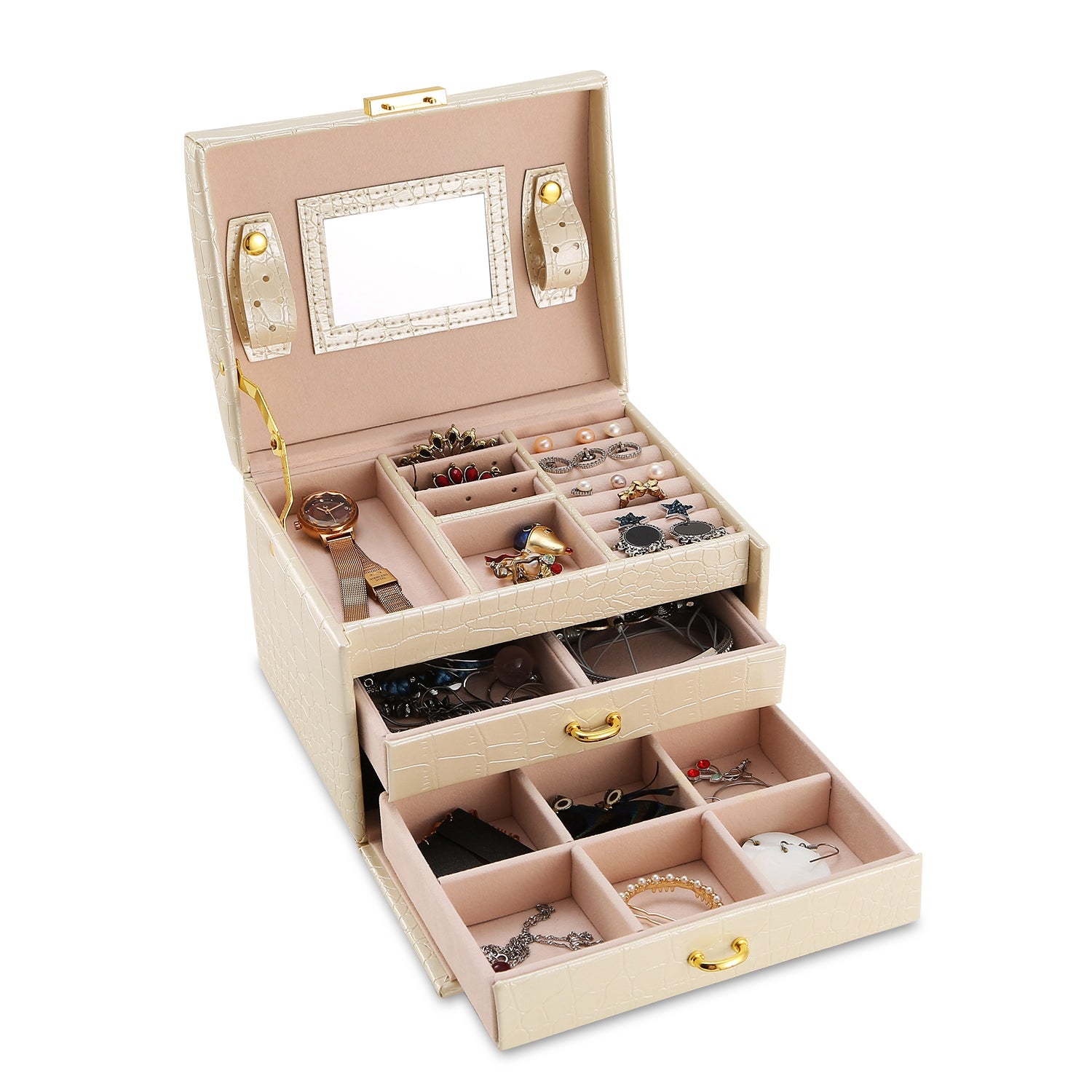 3 Layer Lockable Jewelry Case Organizer Travel Storage Box