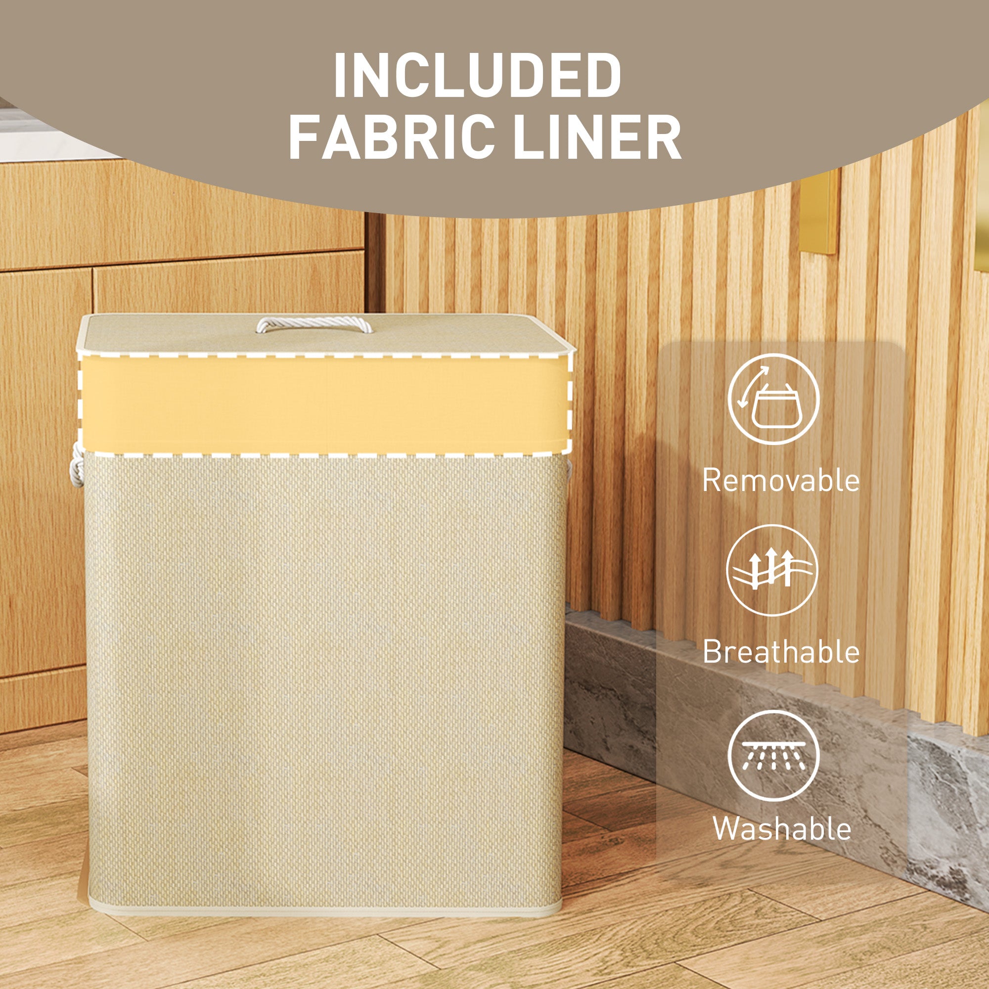 Double Laundry Basket With Lid Bamboo Hamper Organizer XL