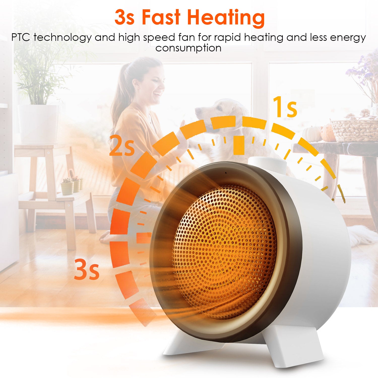 Portable Ceramic Space Heater 1000W Fast Heating Safety Fan