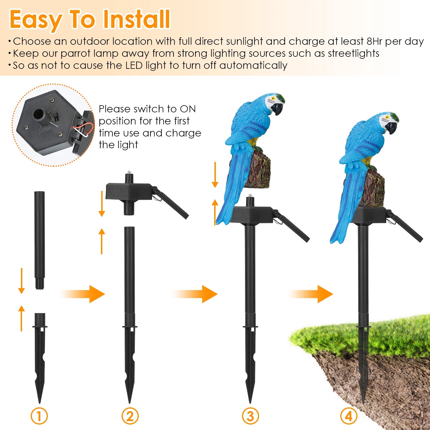 Decorative Solar Parrot Garden Light Waterproof LED Landscape Lamp