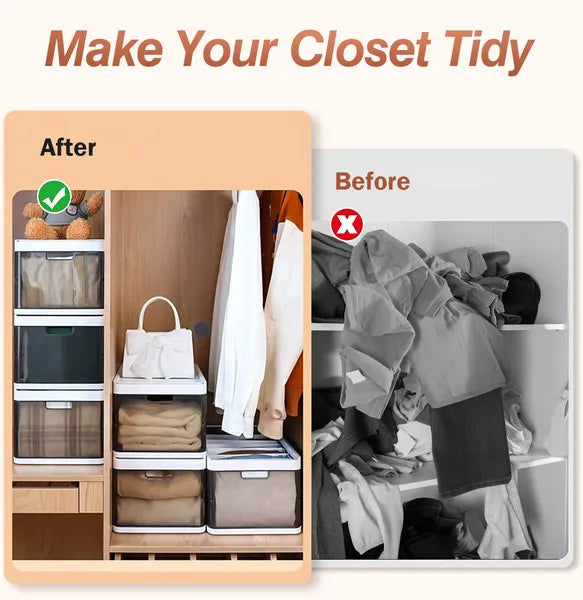 3 Pack Foldable Storage Bin Stackable Closet Organizer Box