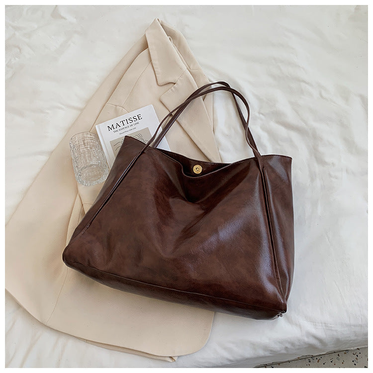 Retro Soft Leather Handbag Large Capacity Korean Style Shoulder Bag For Women