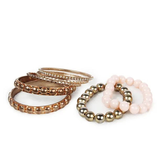 Elegant 7Pc Gold Bangle Bracelet Set Rhinestone Retro Jewelry