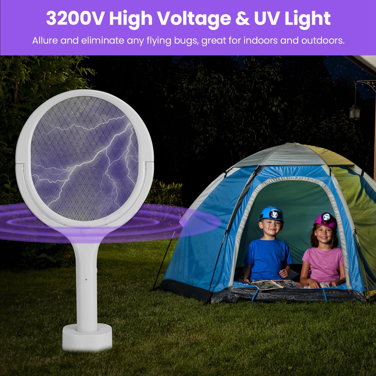 3 in 1 Electric Bug Zapper Racket with Extension Wand