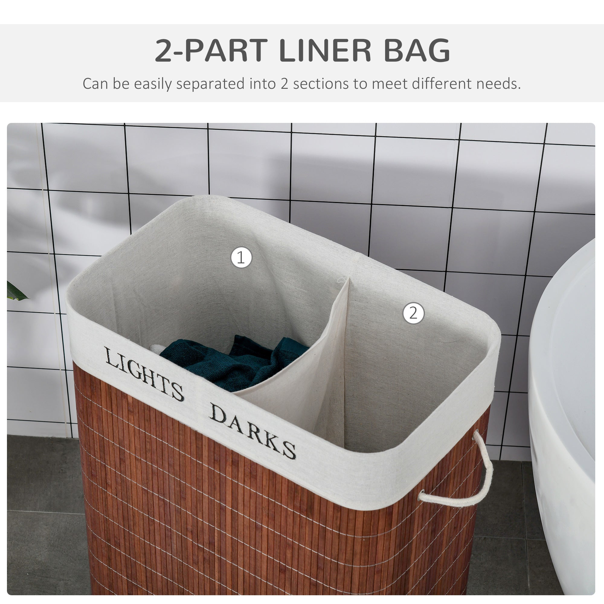 Bamboo Laundry Basket with Lid Collapsible Hamper Dual Bags