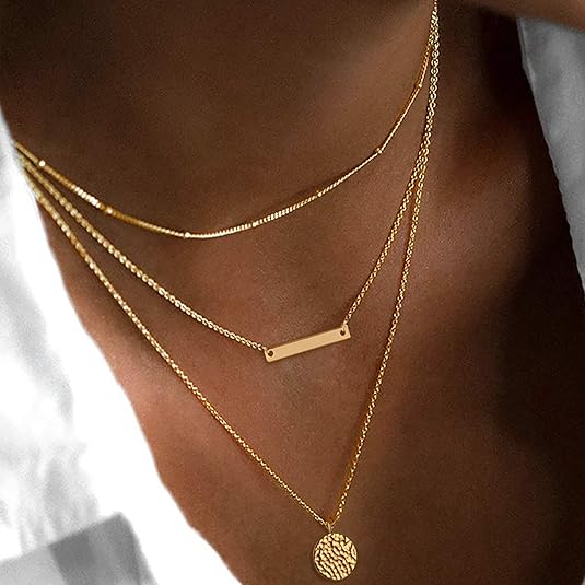 Luxury Layered Gold Choker Necklace Bar Coin Pendant Set