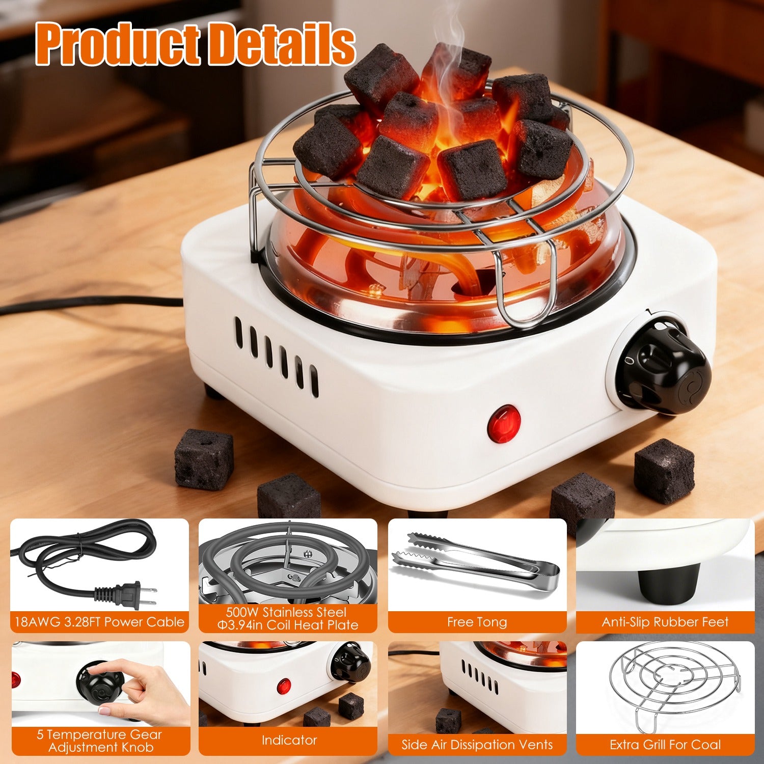 500W Electric Charcoal Burner Hookah Coal Heater Compact