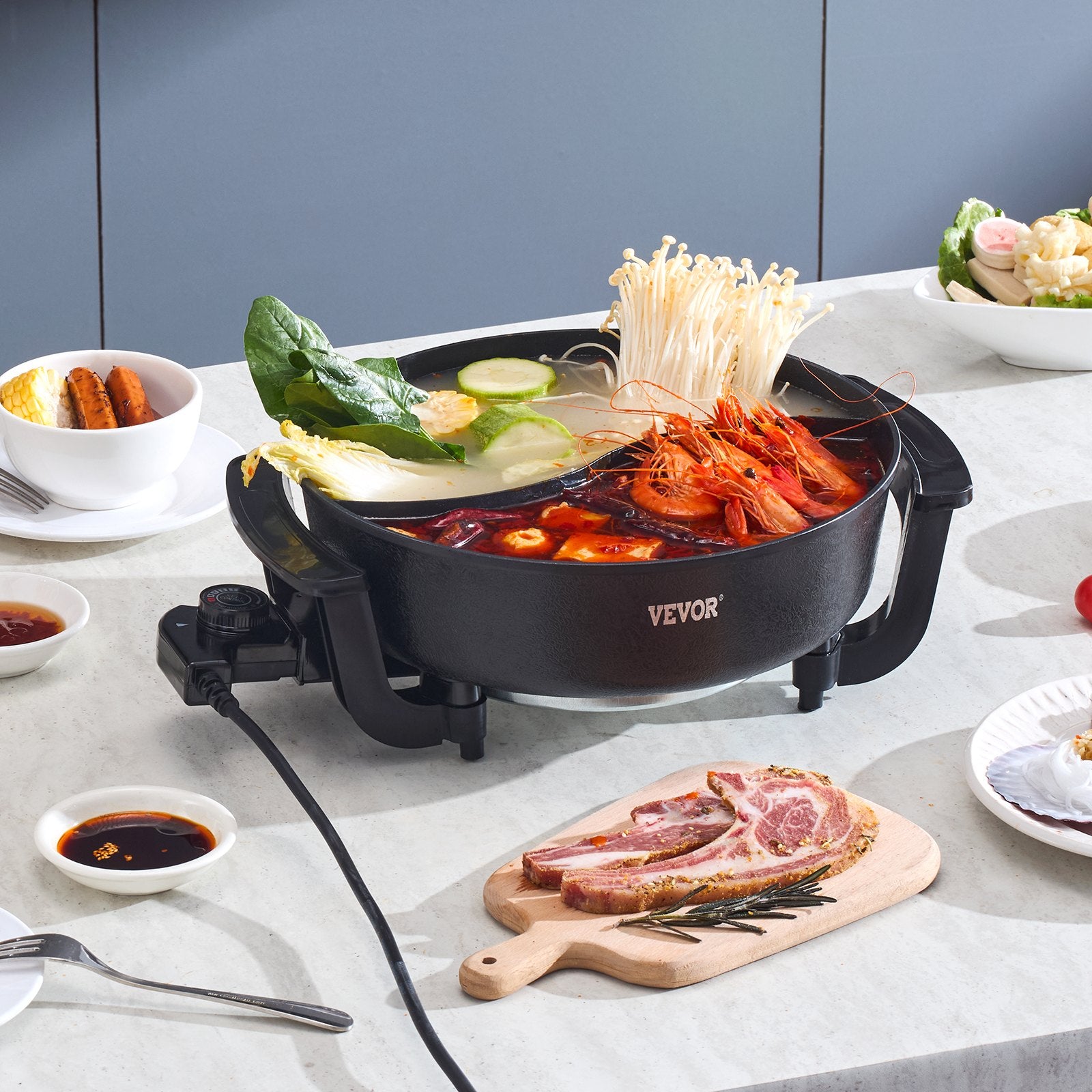 Electric Hot Pot 5L Dual Divider Non Stick Shabu Shabu Pot