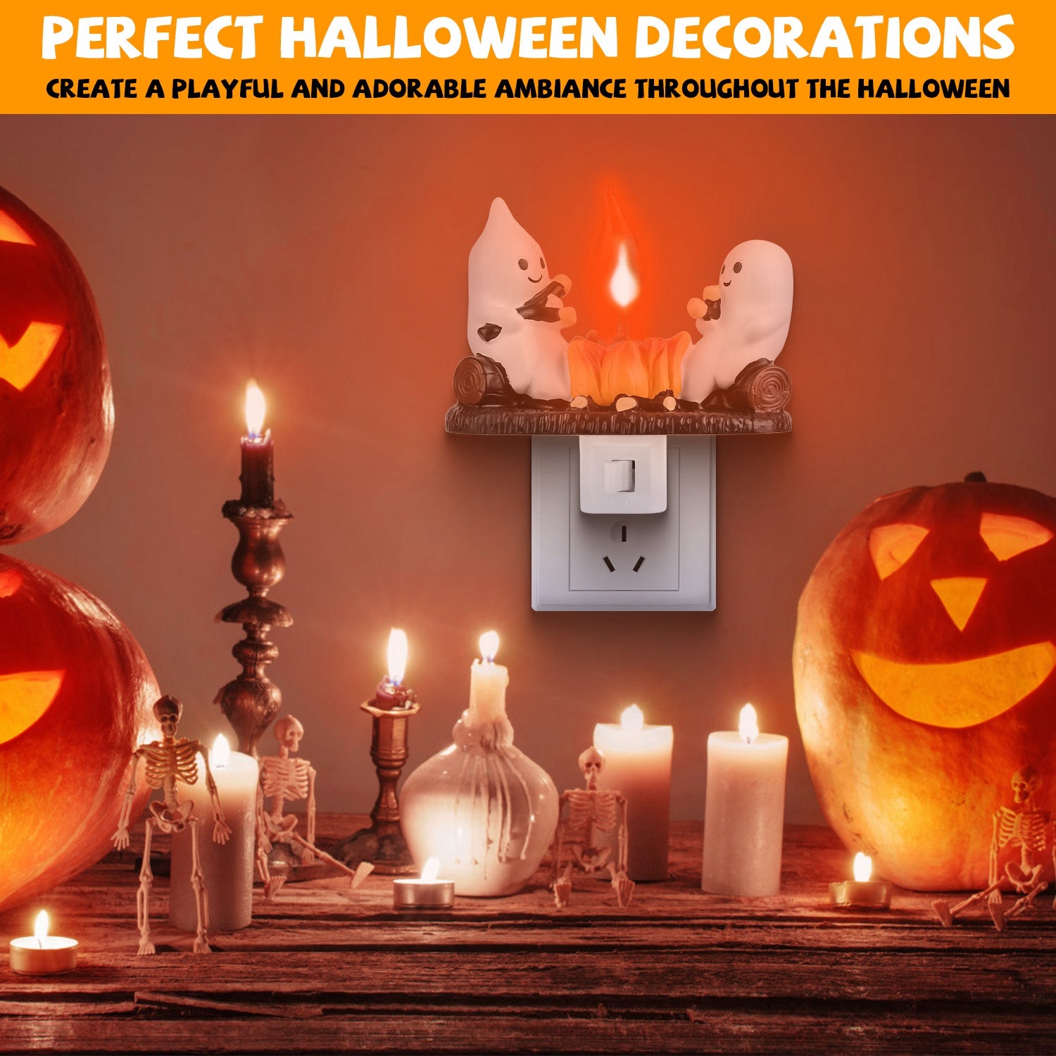 Ghost Campfire Night Light Flickering Flame Halloween Decor Set