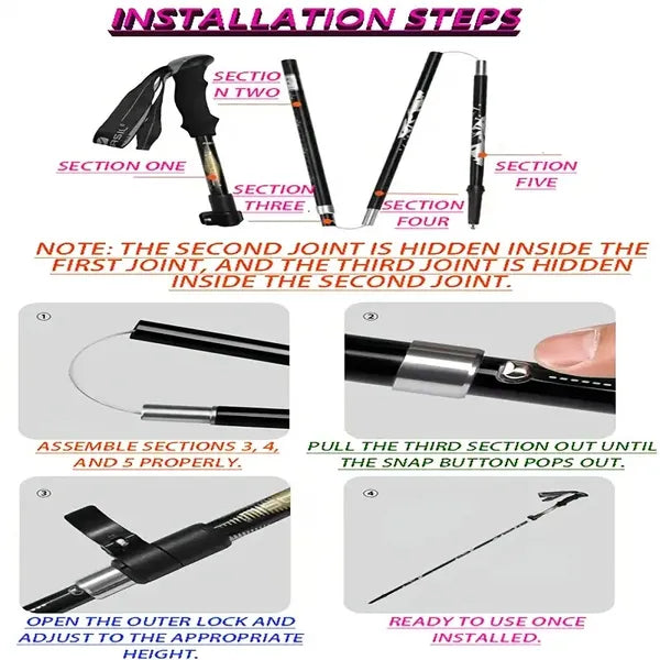 5 Section Collapsible Hiking Poles Lightweight Trekking Poles